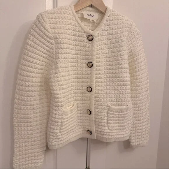 NEW Ba&sh Bash Gaspard Tweed Cardigan Jacket in Ecru Cream White | size 1 / S - Picture 8 of 13